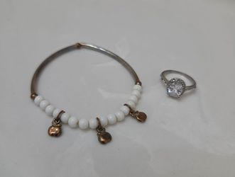 Pearl & Rose Gold Bead Bracelet and Vintage THL Sterling Silver 925 CZ Ring Size 7 - both $5