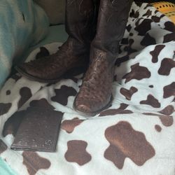 Matching Cody James Ostrich Skin Boots Size 10.5 EE And Wallet 
