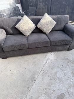 Dark Blue Fabric 3-Seat Sofa with Pillows