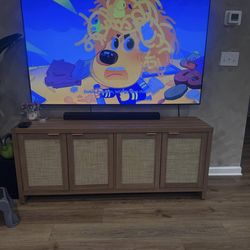Boho Tv Stand with 4 rattan storage cabinets