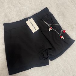 New large black mushroom biker shorts festival rave Alice beyond wonderland outf