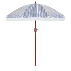 7.5FT Patio Umbrella w/Tassels & Easy Tilt & Crank, Blue/White Boho Fringe Fesign w/180g Polyester Fabric, 8 Fiberglass Ribs & Storage Bag, Easy Setup