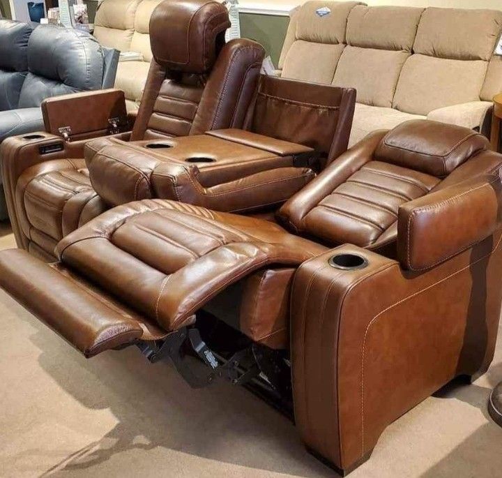 Real Leather Power Recliner Sofa By Ashley