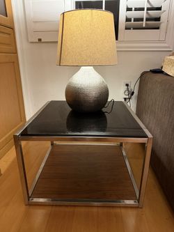 Beautiful Side/corner Table Made From Wood, Silver And Black Glass, Lamp Table 