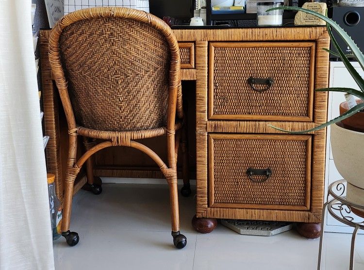 Rattan Desk and Chair