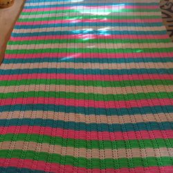 Pink, Green, Blue And White Crochet Afghan XL