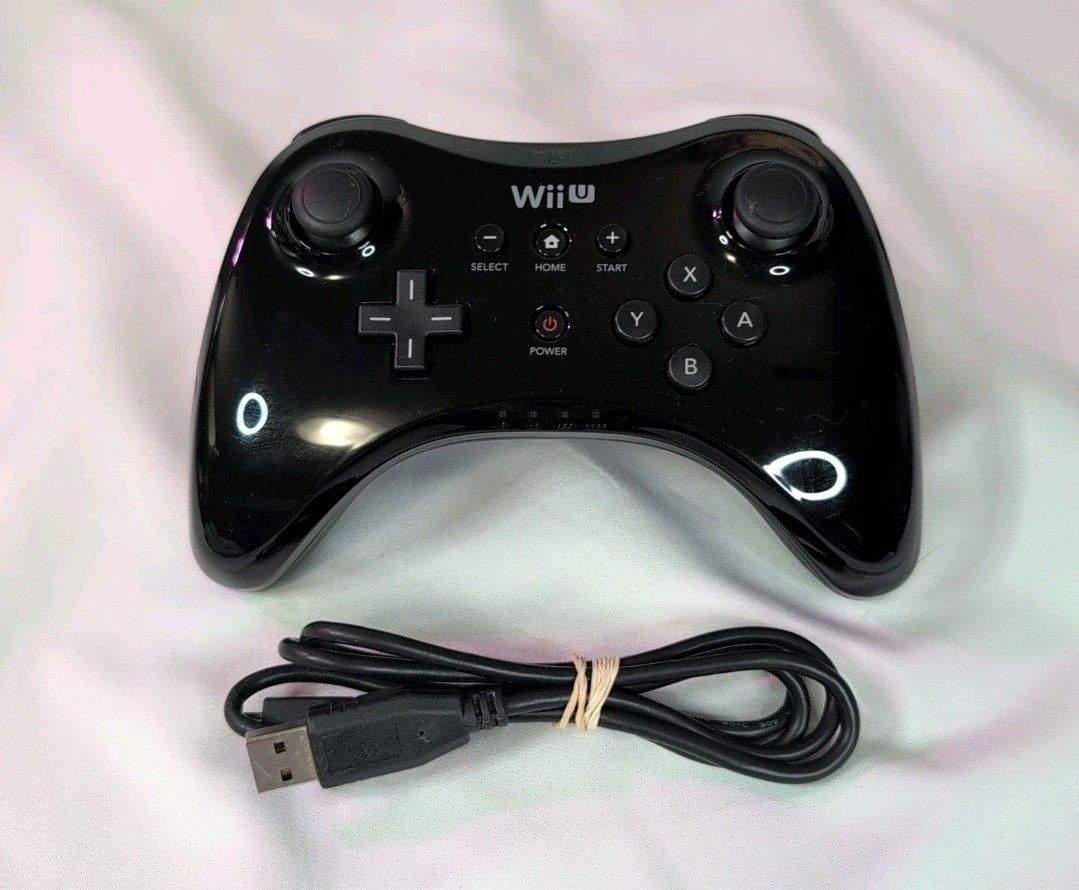 Nintendo Wii U Pro Black Wireless Controller + Charger Cord! OEM WUP-005 Tested!