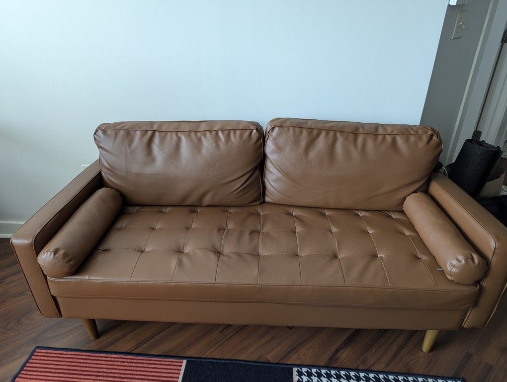 69.68" Vegan Leather Square Arm Sofa