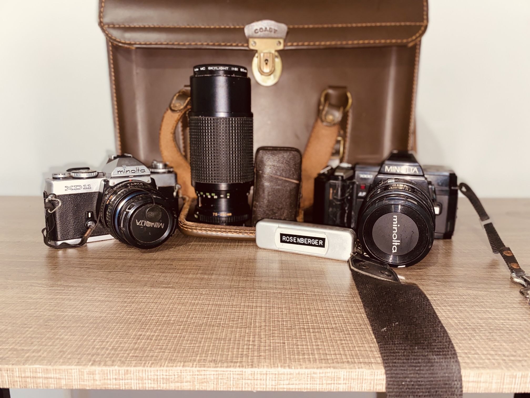Minolta XD11 & Minolta 7000 With Extra Lens And Genuine Cowhide Leather Bag