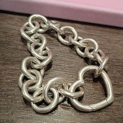 Tiffany & Co Bracelet Large Link Heart Clasp 925 Sterling Silver 