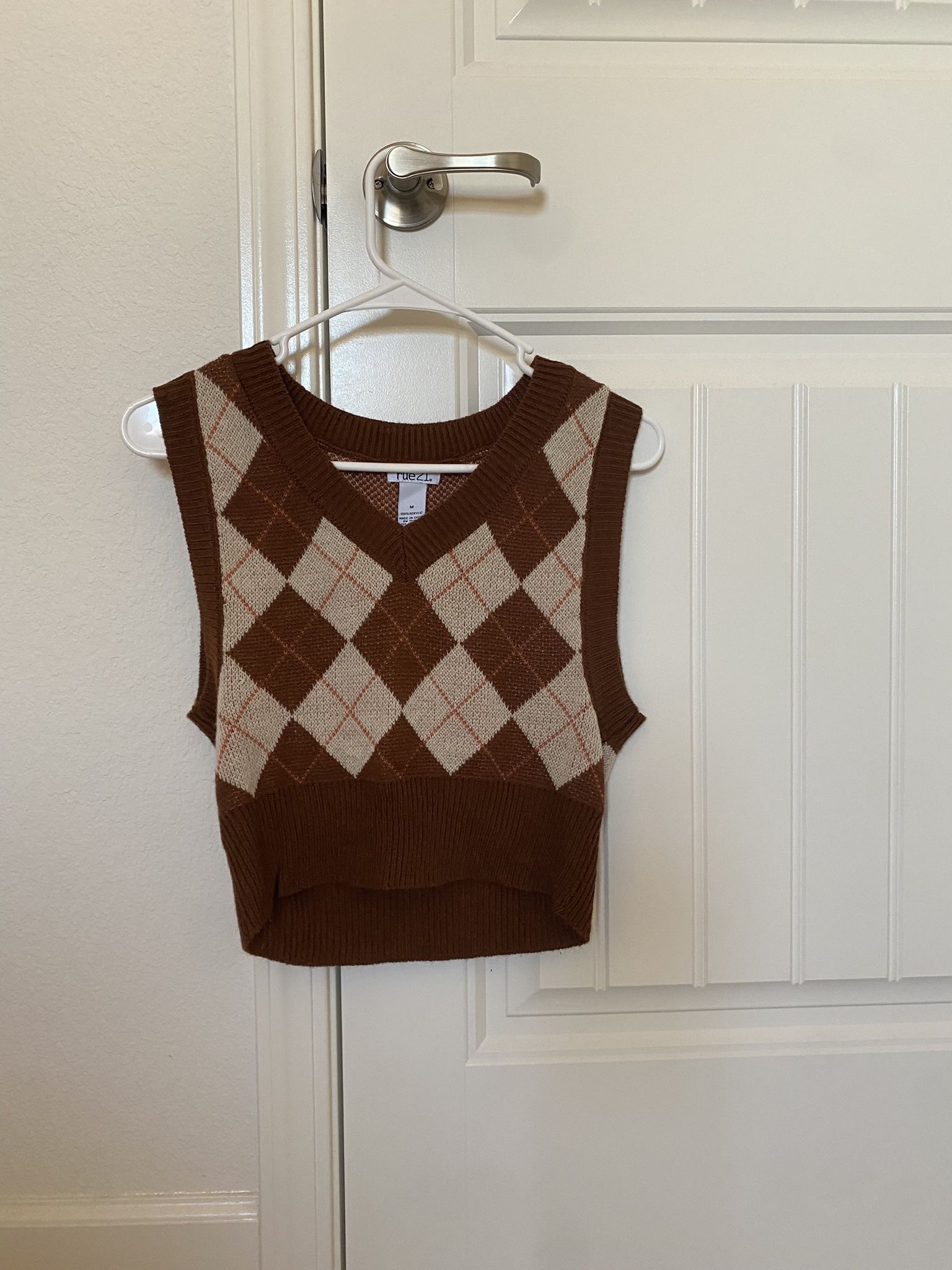 Argyle Style Brown Sweater Vest 