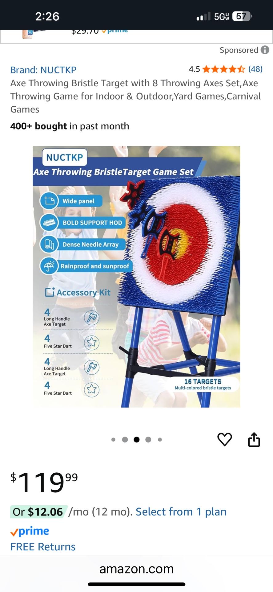 Axe Throwing Target Game Set With 8 Axes - Bristle Backyard Target, Foldable For Indoor/Outdoor Fun, Carnival & Yard Games