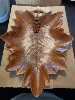 Vintage molded wood grape leaf dish