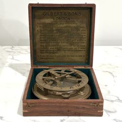 Gilbert & Sons Nautical Antique Brass Sundial Compass With Wooden Box