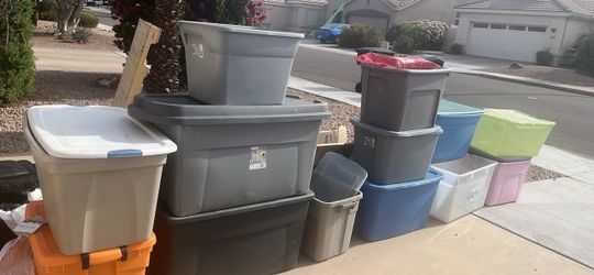 Large Lot of Plastic Storage Bins and Totes