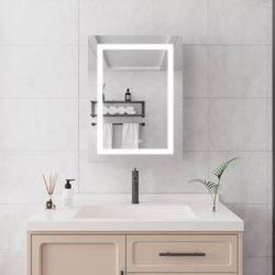 New in Box 20x28 Wall-Mounted LED Bathroom Mirror Cabinet Medicine Storage Cabinet