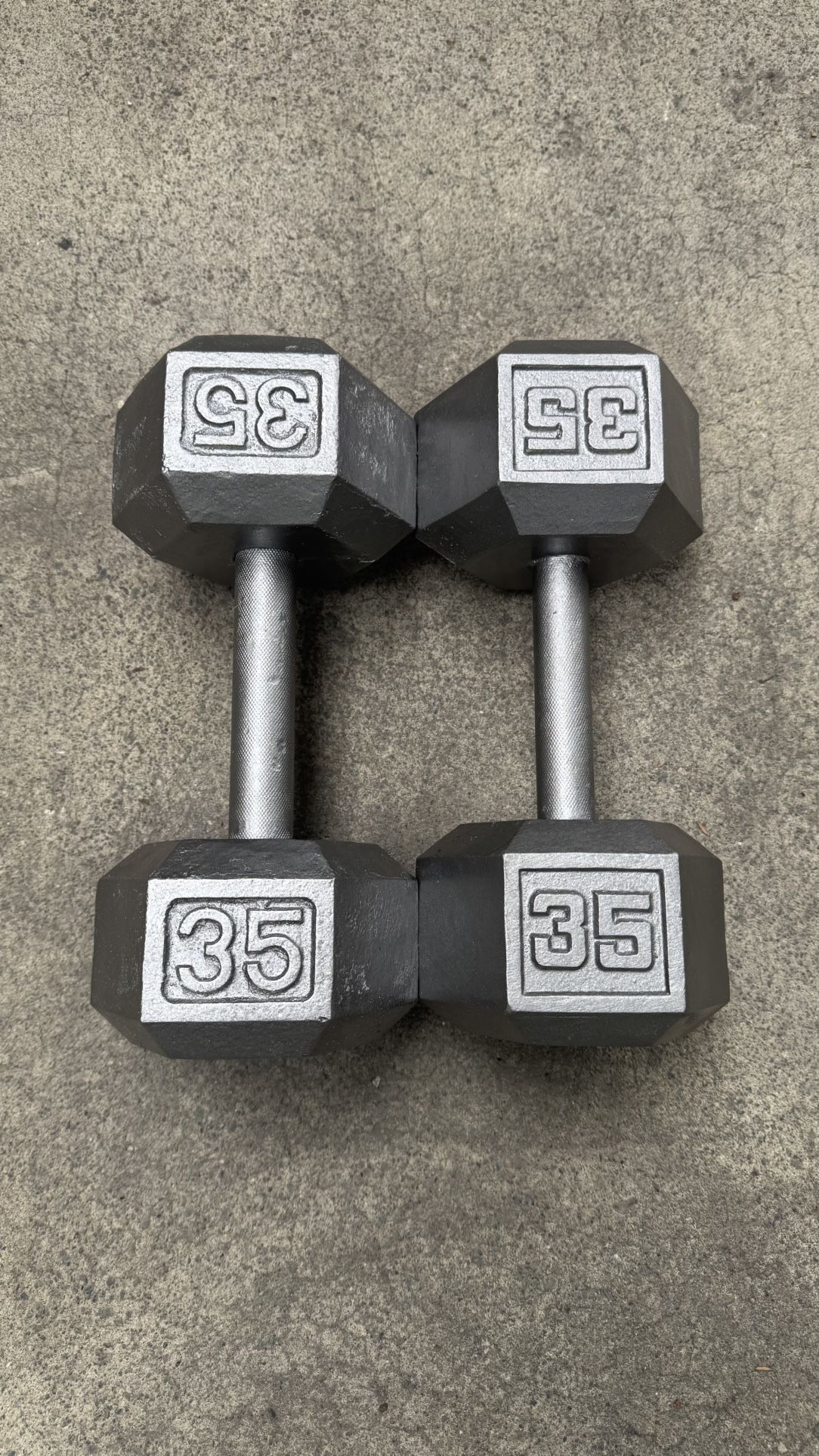 Pair Of 35 Pound HEX Dumbbells 