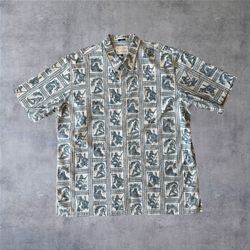 Reyn Spooner Dietrich Varez Hawaiian Shirt Mens 3XL Blue Cream Reverse Print Art