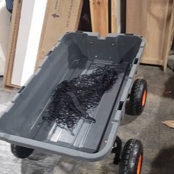 KFFKFF Yard Trolley, Sturdy Polyethylene Dump Trolley with Easy-to-Assemble Steel Frame, Multi-Use Dump Cart with Convertible Handle, Practical Garden