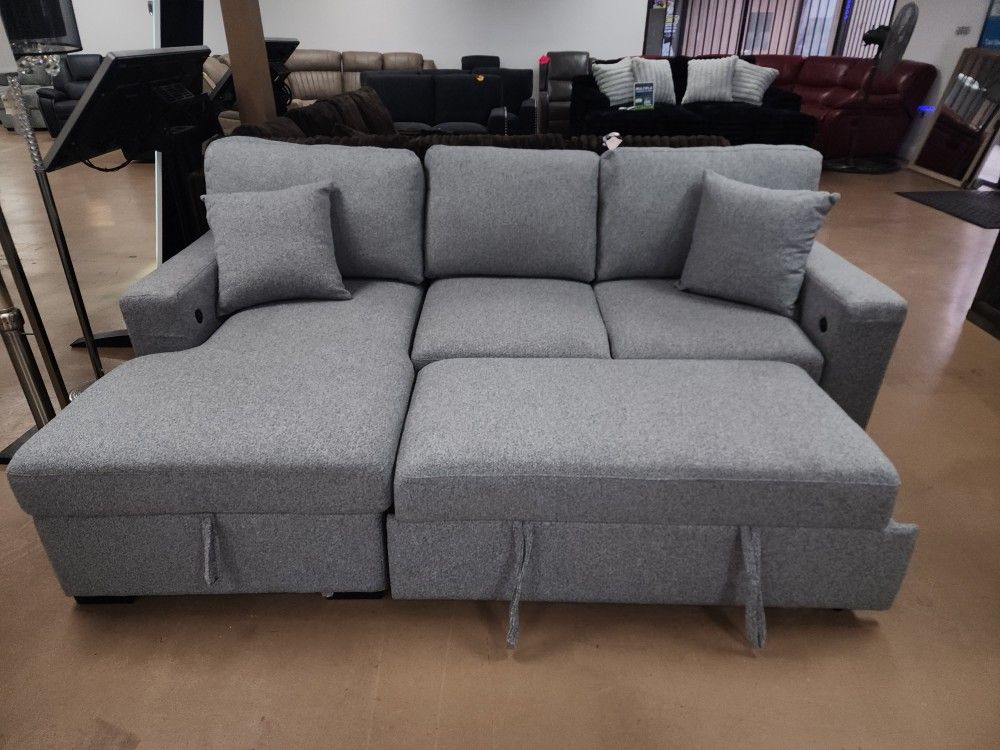 Gray Fabric Memory Foam Sofa Sectional Sleeper With Storage