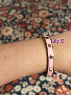 Coach Pink Motif Crystal Bangle Bracelet With Rose Gold Hardware