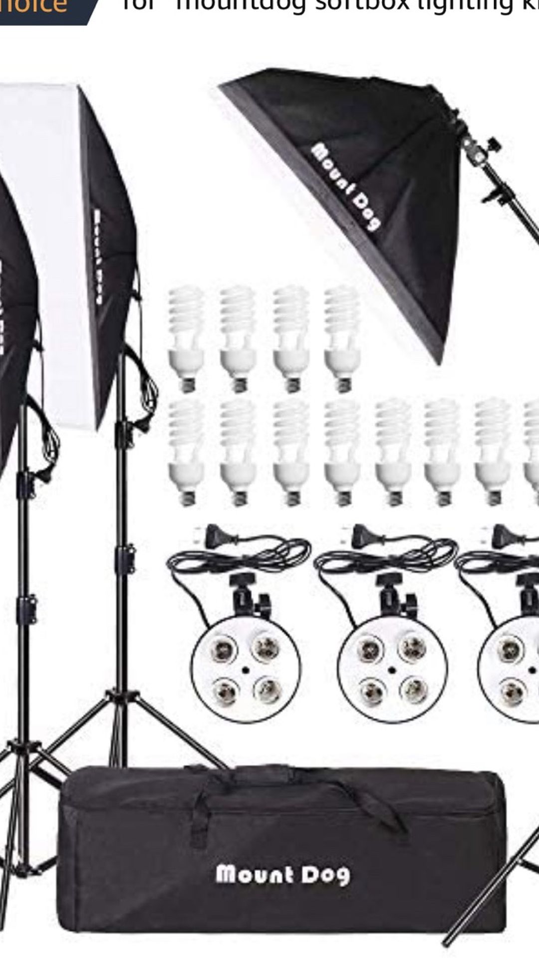 MOUNTDOG 2400W Softbox Photography Lighting Kit 20"x 28" Professional Continuous Studio Lighting Equipment with Boom Arm Hairlight and Carry Case for