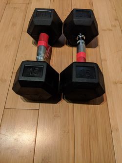 Brand spanking new pair of 15 lbs rubber hex dumbbell