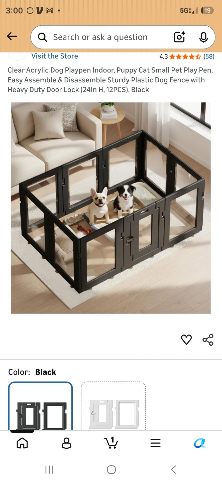 24" 12 panel acrylic dog playpen