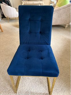 Blue Velvet Tufted Chair Gold Legs