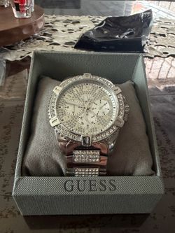 Guess U0799G1 Men's Silver Crystal Chronograph Stainless Steel Watch 44mm