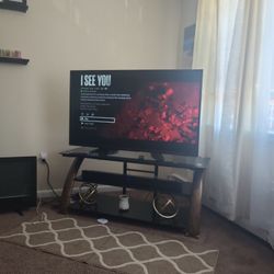 Brown TV Stand with Glass Shelves