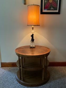 Vintage Drexel Heritage Burled Wood Two Tier Oval Side Table