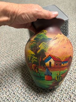 Peruvian Hand-Painted Folk Art Ceramic Vase