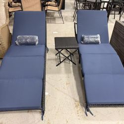 New Chaise Lounge Outdoor Set of 3, Pool Lounge Chairs with Adjustable Backrest & Folding Table