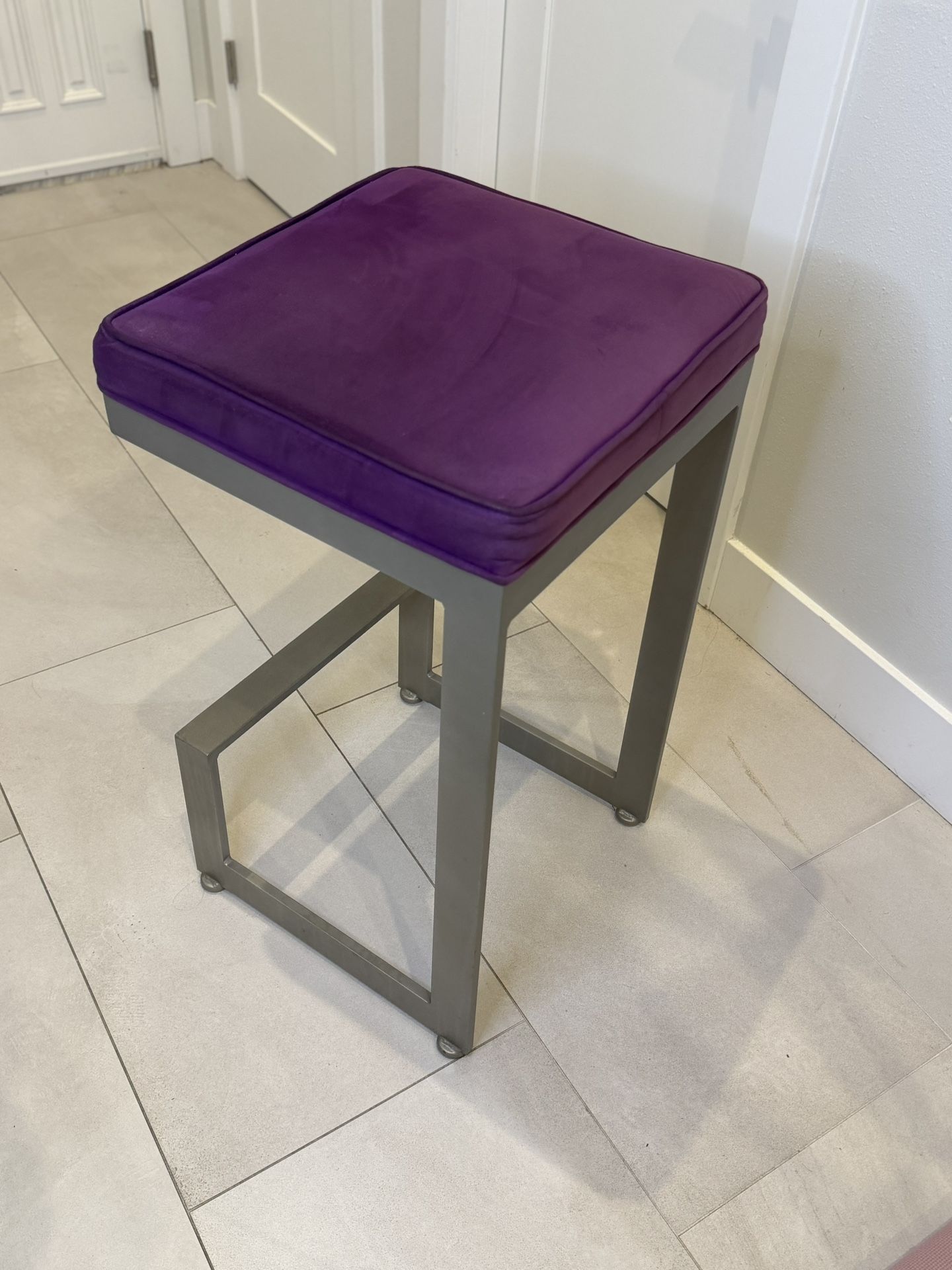 Modern Purple Velvet Seat Stool with Metal Frame – Stylish & Unique