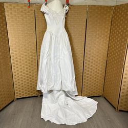 Vtg 80's 90's Sweetheart Gowns White Wedding Dress W/ Train Sz 4-6?