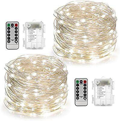 2 Set String Lights 8 Modes 50LED Fairy Lights Battery Operated 16.4FT Twinkle Lights Remote Timer Bedroom Patio Indoor Outdoor