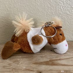 Brown Plush Toy Horse KEYCHAIN Stuffed Animal Charm Removable T-Shirt 4"