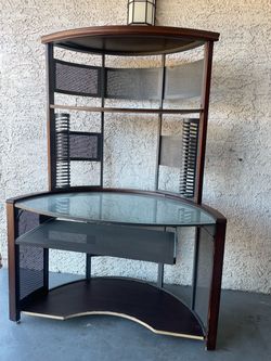 Computer Desk with Hutch and Glass Top