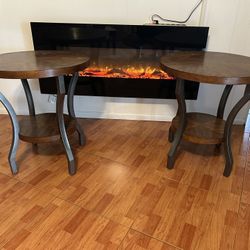 Home Square Wood and Metal End Table in Rustic Umber Brown - Set of 2