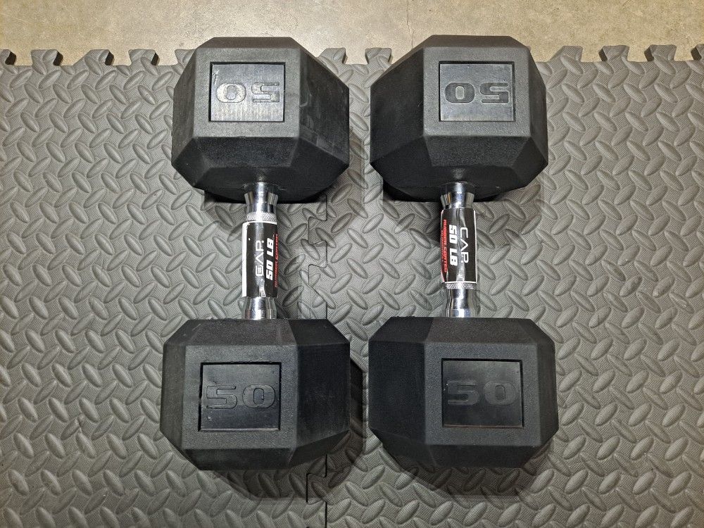 2 CAP 50lb RUBBER HEX DUMBBELLS- BRAND NEW-  $100 FIRM 