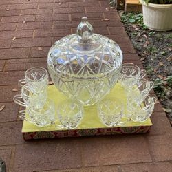 Mikasa Cut Glass Crystal Punch Bowl10 Piece Set