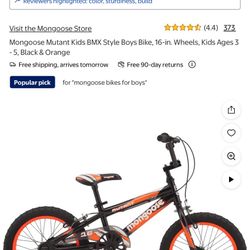 Mongoose Mutant Kids BMX Style Boys Bike, 16-in. Wheels, Kids Ages 3 - 5, Black & Orange