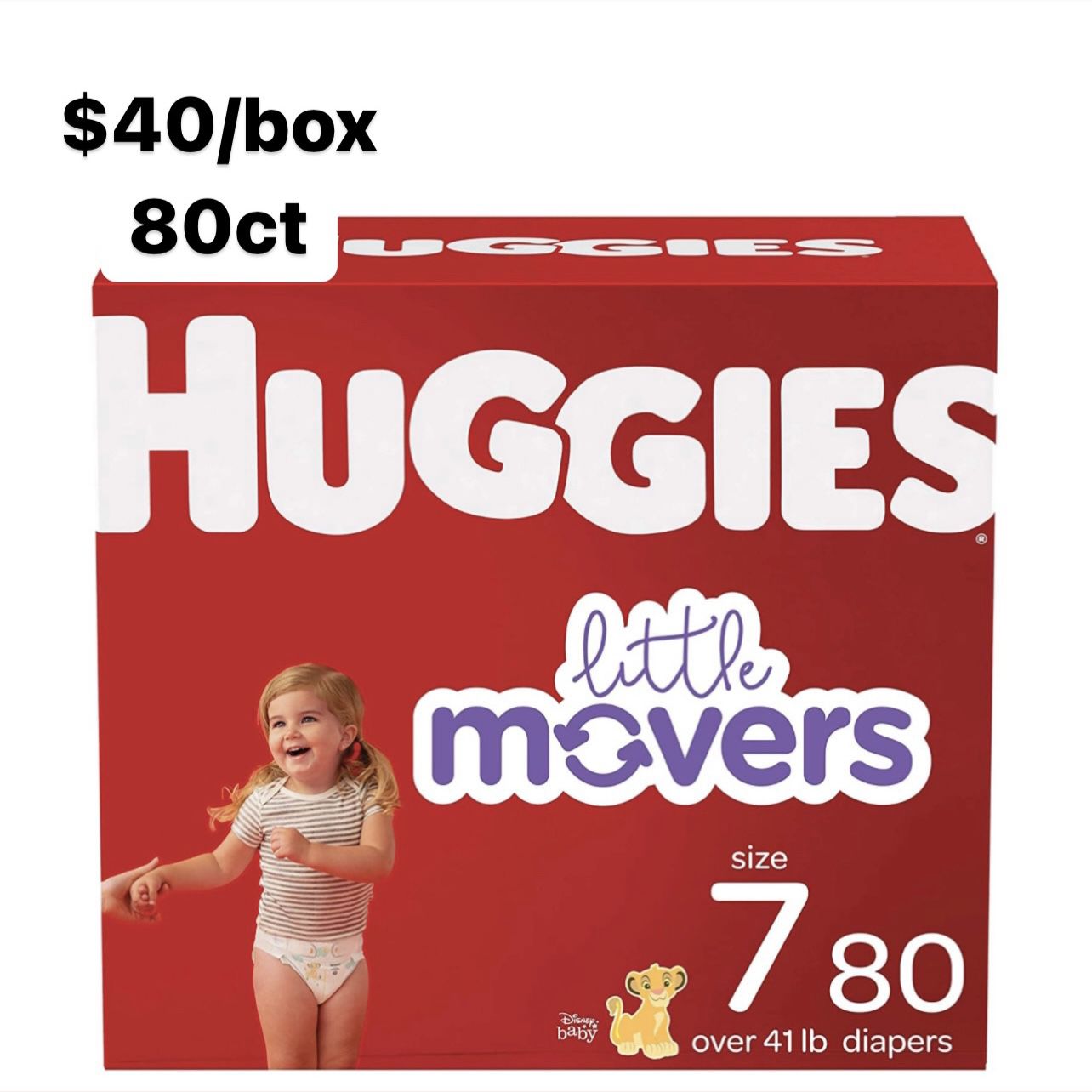 Size 7 (Over 41 Lbs) Huggies Little Movers (80 Baby Diapers)