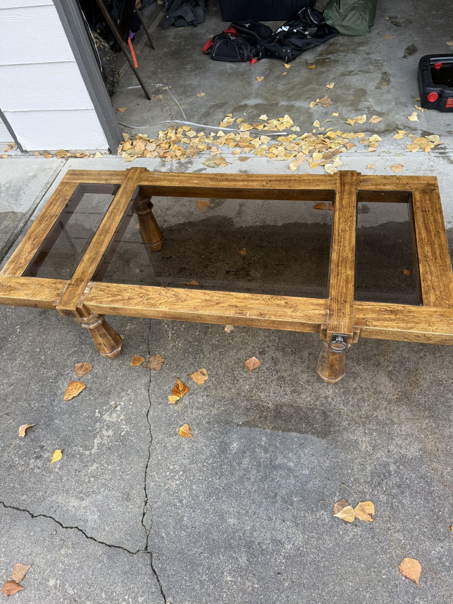 VINTAGE 3-PIECE GLASS-TOP COFFEE & END TABLE SET – RUSTIC CHARM!