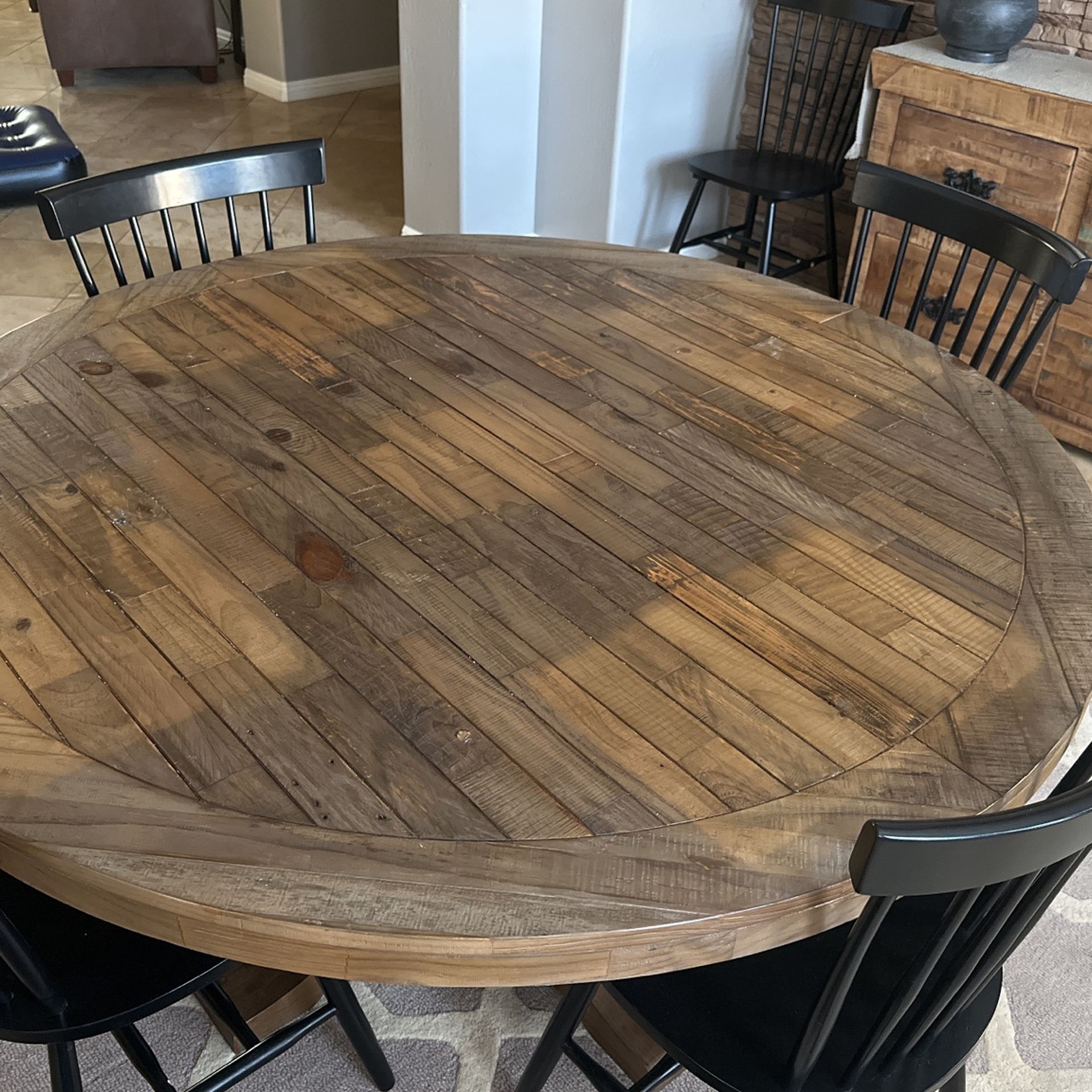 60” World Market Lissette Round Pine Wood Dining Table