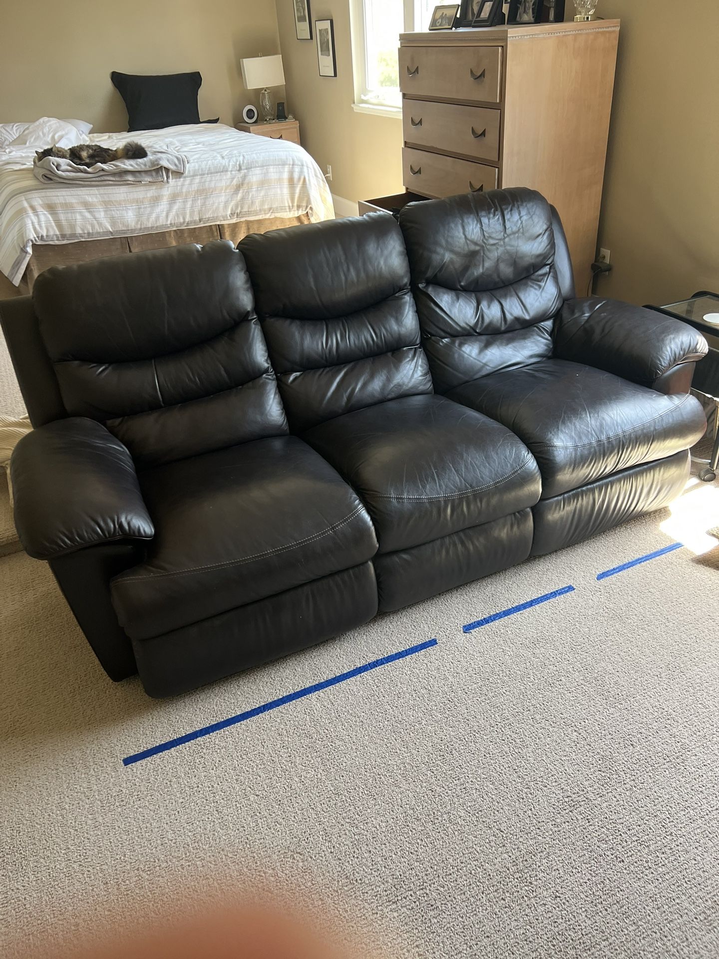 Couch Recliner Leather Dark Brown