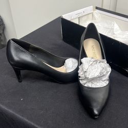 NINE WEST Etta Black Leather Heels Womens Size 5m