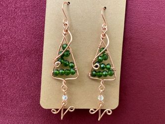 Handmade copper wire wrapped Christmas tree earrings, custom earrings