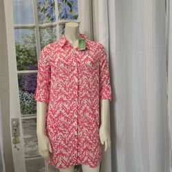 NWT $128 Lilly Pulitzer XS Captiva Tunic in Island Coral Treasure Button Pockets